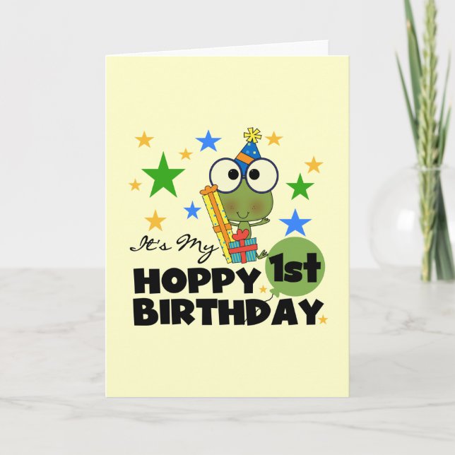 Carte Grenouille Hoppy 1er Anniversaire T-shirts et cade (Devant)