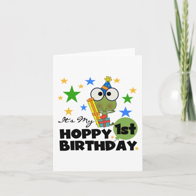 Carte Grenouille Hoppy 1er Anniversaire T-shirts et cade (Devant)