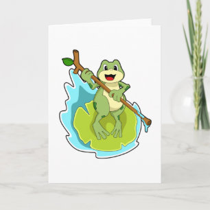 Carte Grenouille randonneur avec bâton