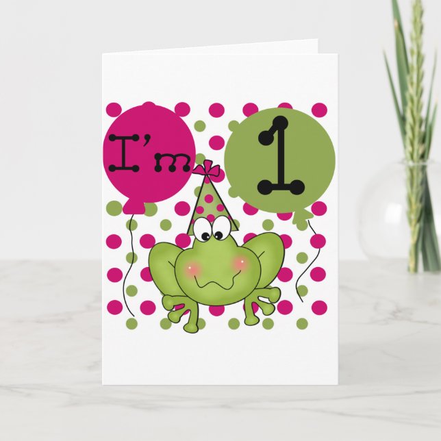 Carte Grenouille rose 1er Anniversaire Tshirts et cadeau (Devant)