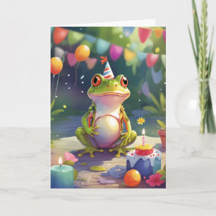 Carte Grenouille Souriante À L'Extérieur Avec Gâteau