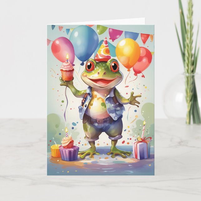 Carte Grenouille souriante avec cupcakes (Devant)
