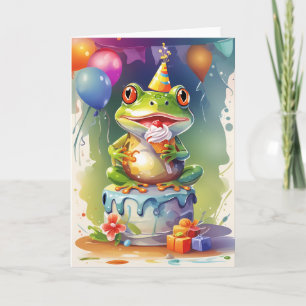Carte Grenouille souriante sur gâteau d'anniversaire !