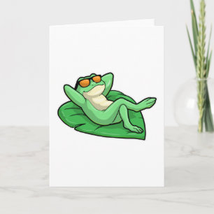 Carte Grenouille sur la feuille avec lunettes de soleil