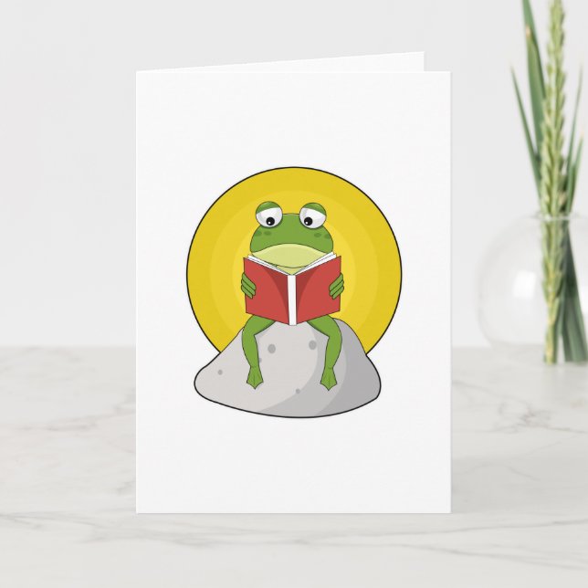 Carte Grenouille sur pierre avec livre (Devant)