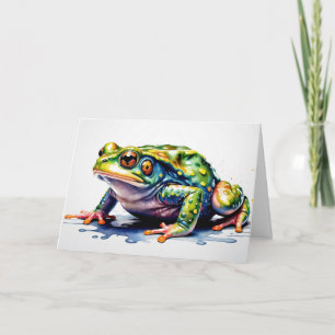 Carte Grenouille verte aquarelle, Crapaud coloré mignon