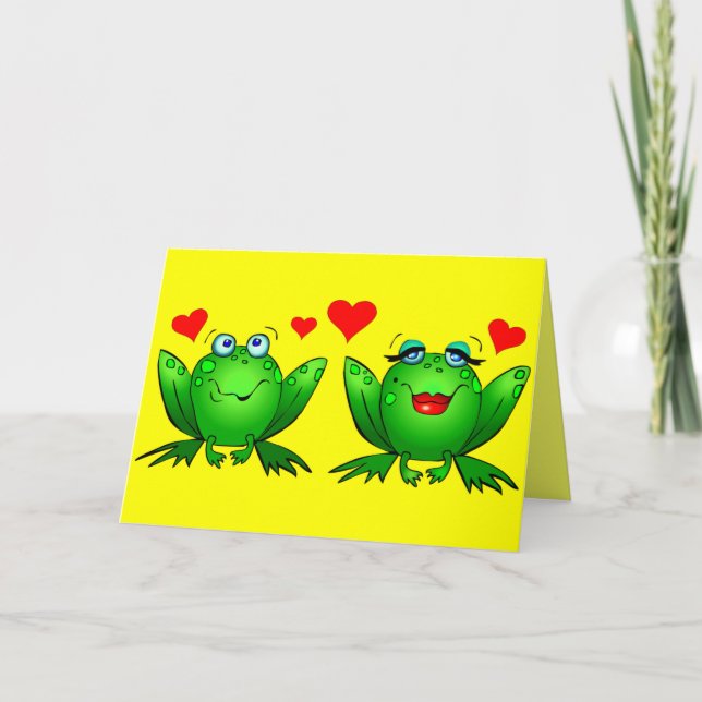 Carte Grenouilles de dessin animé mignonnes cœurs lumine (Devant)