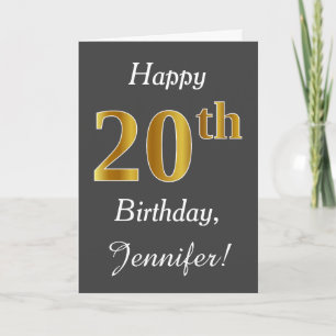 Carte Grey, Faux Gold 20e anniversaire + Nom personnalis