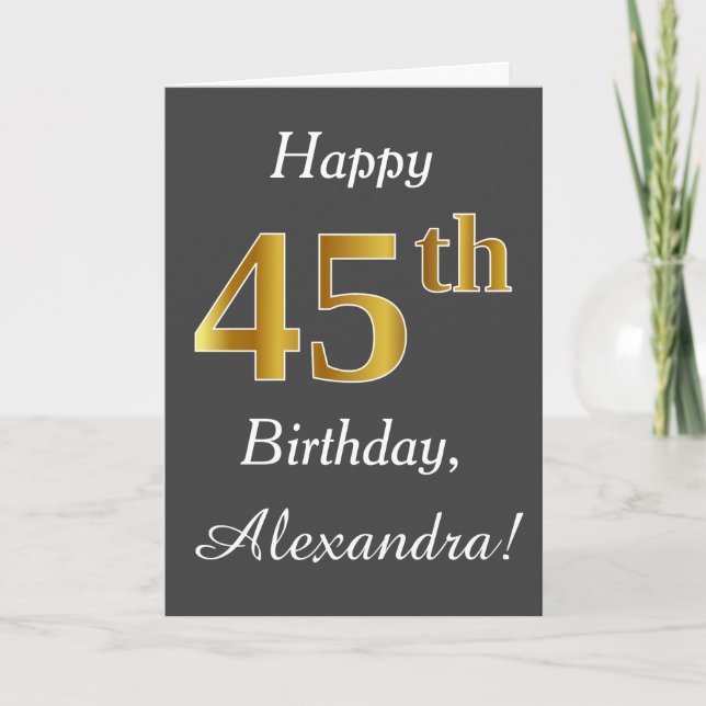 Carte Grey, Faux Gold 45e anniversaire + Nom personnalis (Devant)