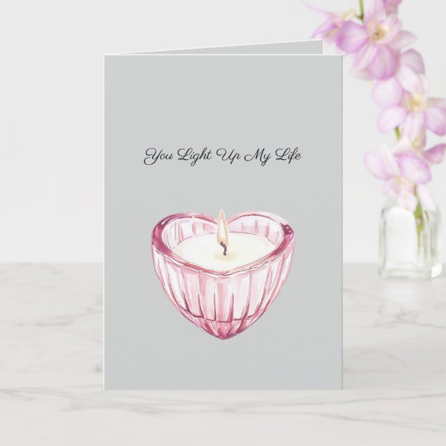 Carte Grey Pink Heart Candle Light up my life (Orchidée)