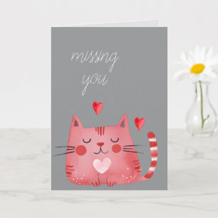 Carte Grey Red Chat Hearts Missing You