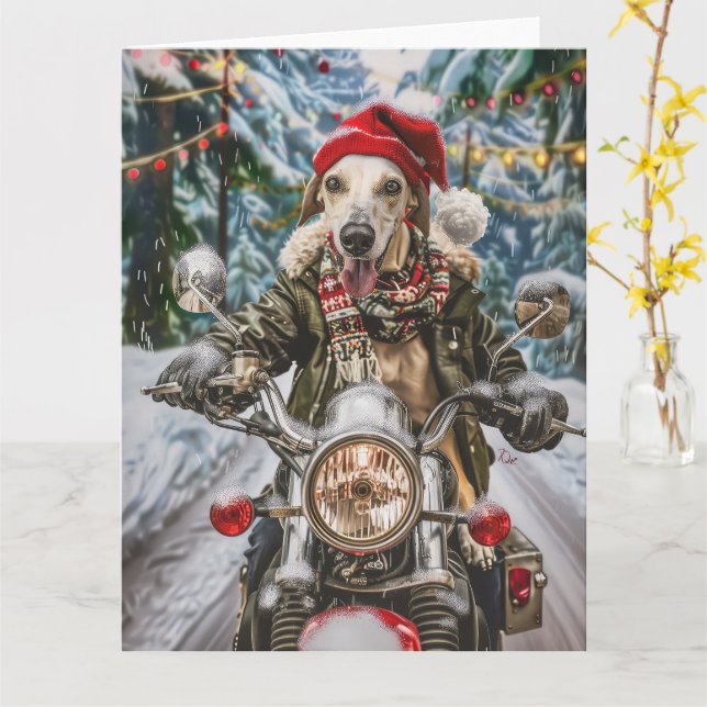 Carte Greyhound Chien équitation Moto Noël (Fleur jaune)