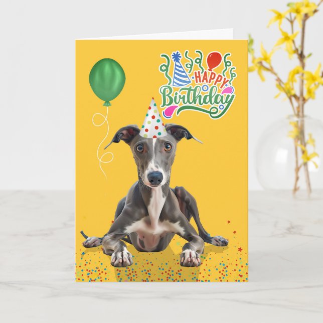 Carte Greyhound Dog Party Hat Yellow Birthday (Fleur jaune)