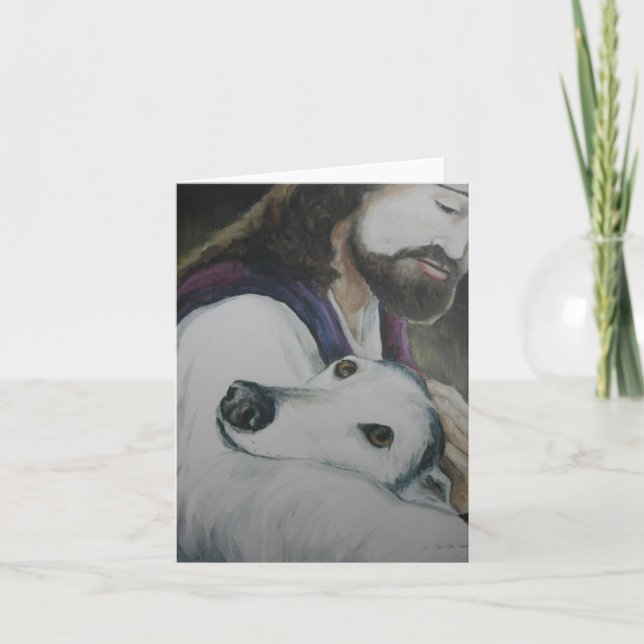 Carte Greyhound et Jesus Original Dog Art Note Card (Devant)