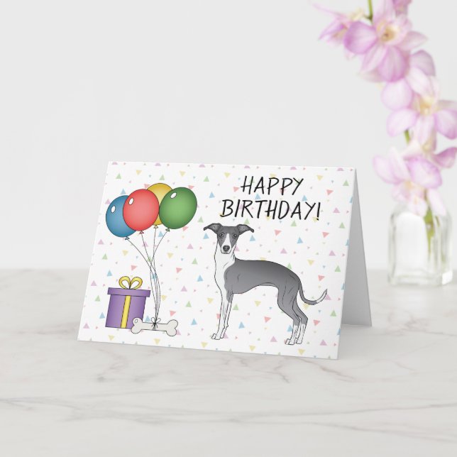 Carte Greyhound Italien Bleu Et Blanc - Joyeux anniversa (Orchidée)