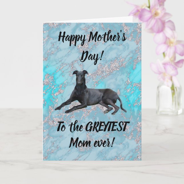 Carte Greyhound Joyeuse Fête des mères Marbre bleu (Orchidée)