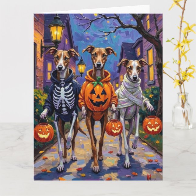 Carte Greyhound Trick-or-Treating en costumes d'Hallowee (Fleur jaune)