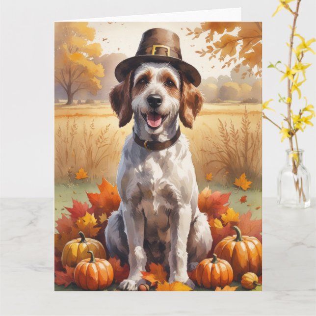 Carte Griffon à poil dur Korthals Feuilles d'automne (Fleur jaune)