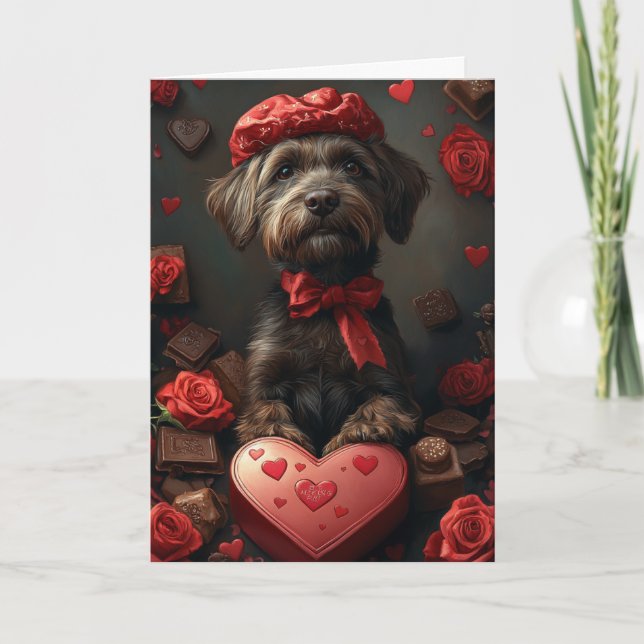 Carte Griffon d'arrêt à poil dur Cœurs Saint-Valentin (Devant)