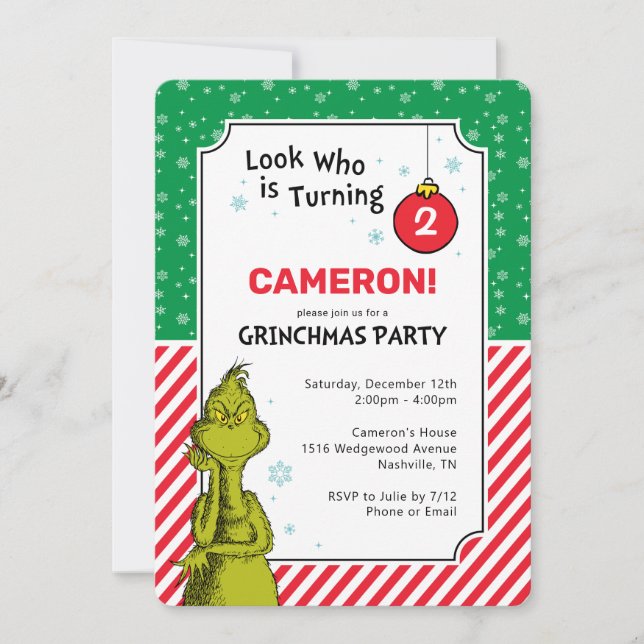 Carte Grinch Red et Green Snowflake 2e anniversaire (Devant)