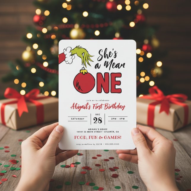 Carte Grinch She's a Mean One 1st Birthday (Créateur téléchargé)