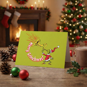 Carte Grinch sonnant de la corne joyeuse du Grinchmas