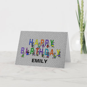 Carte Gris souris d'anniversaire sur Pois