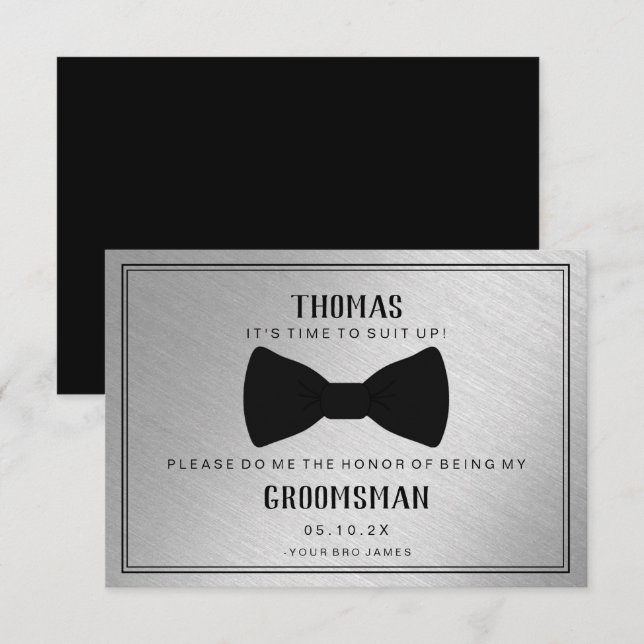 Carte Groomsman - Black Tied III Argent (Devant / Derrière)