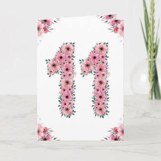 Carte Gros 11e anniversaire fille Fleurs roses Lieux ver