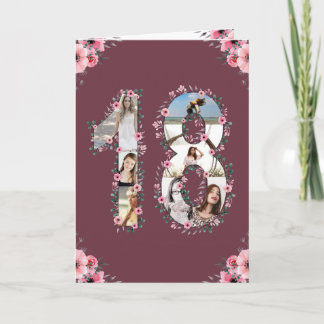 Carte Gros 18e anniversaire Photo Collage Fille Fleur ro