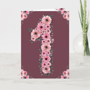 Carte Gros 1er anniversaire fille Fleurs roses Lieux ver