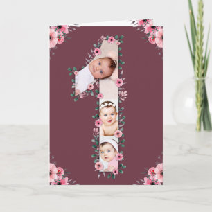 Carte Gros 1er anniversaire fille photo Collage Fleur ro