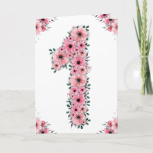 Carte Gros 1er Anniversaire Fleurs Roses Fleurs Vertes F