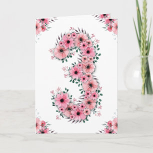 Carte Gros 3e anniversaire Fleurs roses Green Foliage Gi