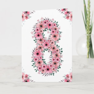 Carte Gros 8e anniversaire fille Fleurs roses Lieux vert