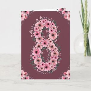 Carte Gros 8e anniversaire Fleurs roses Green Foliage Gi