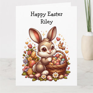 Carte Gros mignonne lapin de Pâques Vintage, panier et o