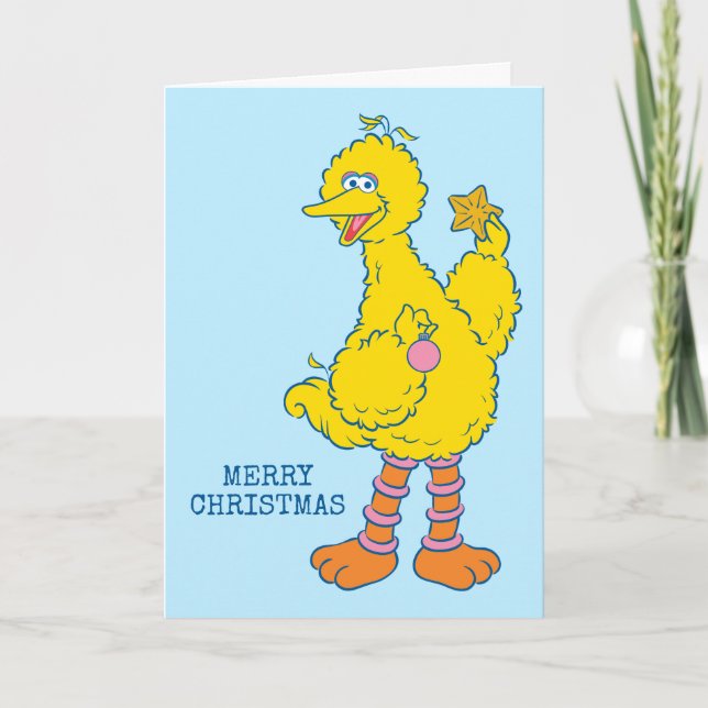 Carte Gros Oiseau tenant des ornements de Noël (Devant)