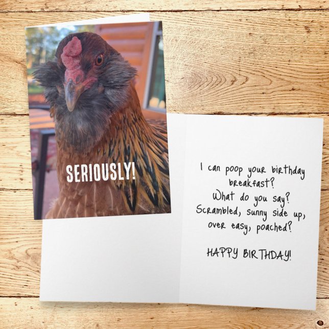 Carte Gros plan de la tête de poulet amusant (humorous chicken template greeting card cover and inside)