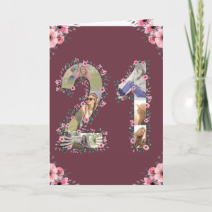 Carte Grosse 21e anniversaire Photo Collage Rose Flower 