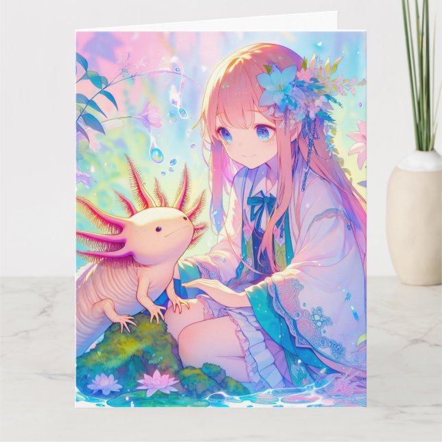 Carte Grosse Anime Girl et Axolotl Anniversaire personna (Devant)