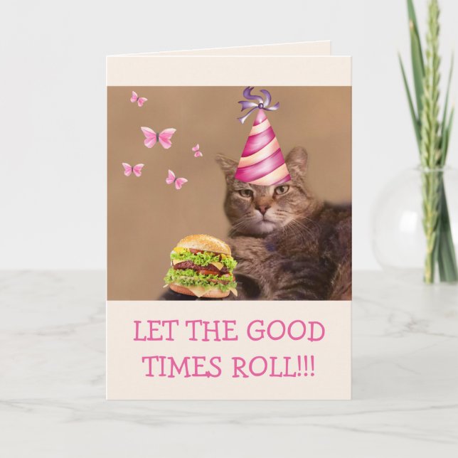 Carte Grosse Partie Chat Et Cheeseburger Anniversaire (Devant)