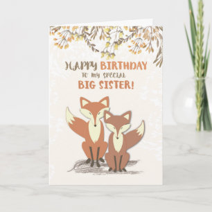 Carte Grosses soeurs Renards d'Anniversaire, Feuilles su