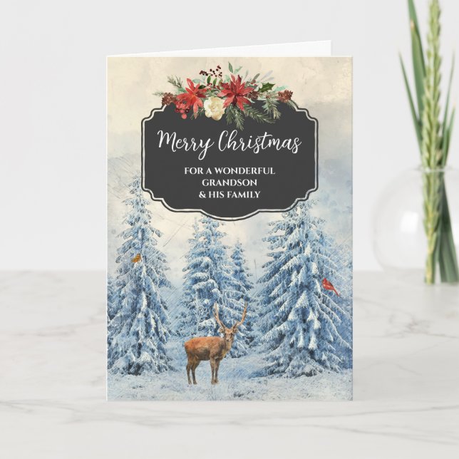 Carte Grossesse Rustique Forêt et famille Joyeux Noël (Devant)