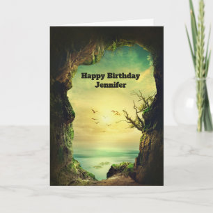 Carte Grotte surplombant une mer tropicale Anniversaire