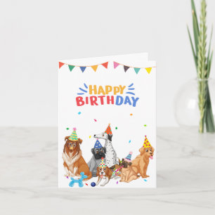 Carte Groupe de chiens races fête joyeux anniversaire