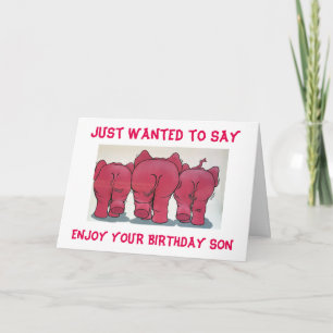 CARTE GROUPE D'ÉLÉPHANTS ROSES JEUX "FILS" D'ANNIVERSAIR
