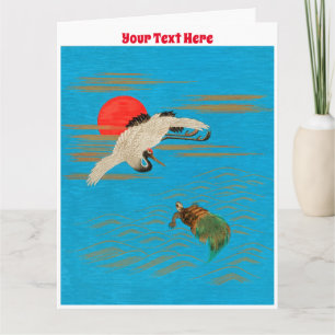 Carte Grue de Sarus survolant la tortue dans la mer
