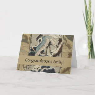 Carte Grues sur un pin couvert de neige Hokusai