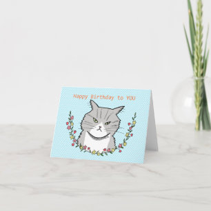 Carte Grumpy Snippy Gris Tabby Chat Cute Drôle Anniversa